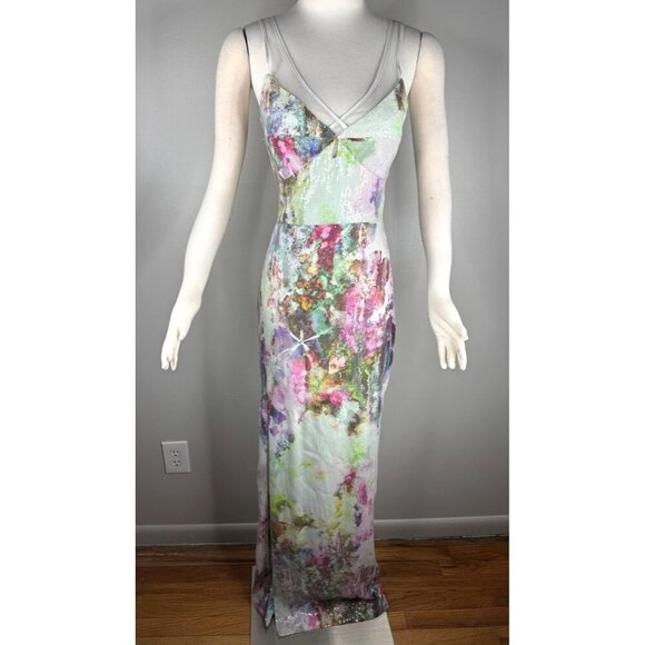 Theia Dresses & Skirts - NWT Theia Watercolor Sequin Gown Size 4 Bodycon Column Maxi Dress Muted Colors